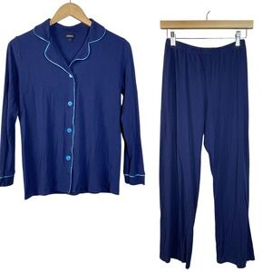 Cosabella Women Pajama Set Navy Blue Long Sleeve Button Up Pants S Lounge Comfy